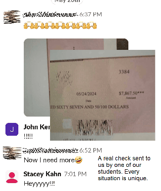 testimonial, image of check